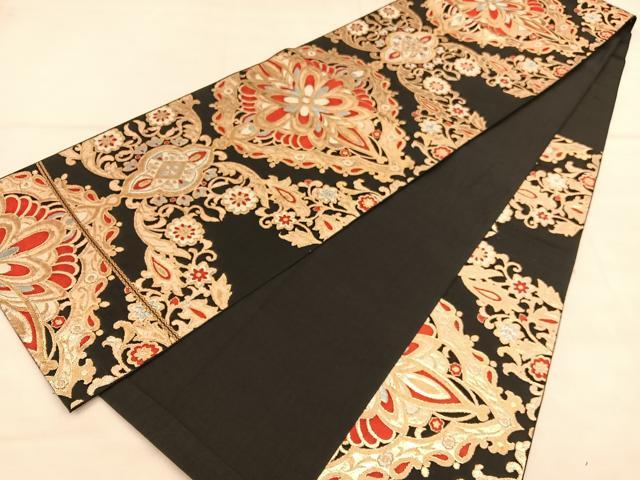 平和屋着物◎六通柄袋帯 唐織 七宝花文 銀糸 正絹 逸品 CAAX6767ou
