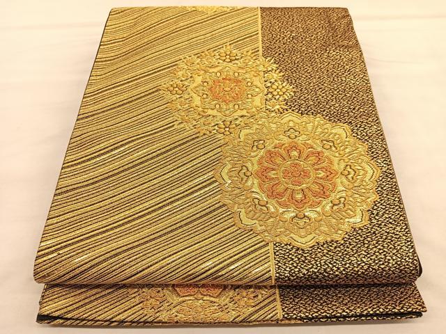 正絹 袋帯 六通柄 モスグリーン地 大七宝図案 豪華絢爛 極上 逸品 平和屋着物○六通柄 本袋帯 作家物 磁州縁起文 金銀糸