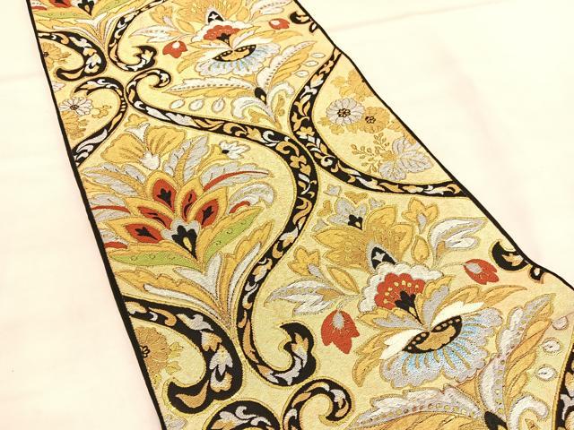平和屋着物◎六通柄袋帯 唐織 飛鶴花蝶文 金銀糸