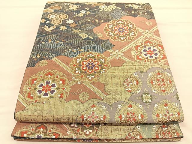 正絹　袋帯　六通柄　唐織　銀糸　正倉院華文 袋帯 正倉院華文 唐織 吉祥文 六通 唐織 ファッション ＜Tomo 様＞正絹