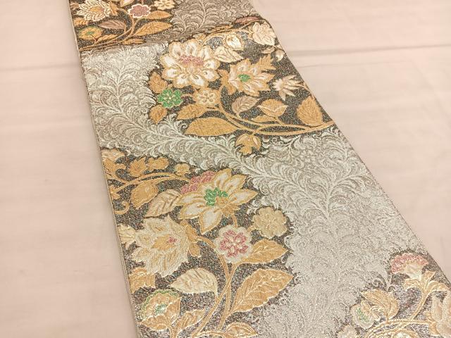 平和屋着物◎六通柄　本袋帯　双鳥花文　正絹　逸品　未使用　AAAF5802Aru 平和屋着物◎六通柄袋帯 双鳥花文 銀糸 正絹 逸品 AAAE6699Abw