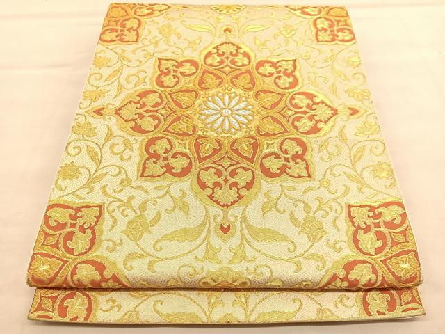 【美品】袋帯 宝相華 カラフル 六通 平和屋着物◎六通柄袋帯 唐織 宝相華花文 銀糸 正絹