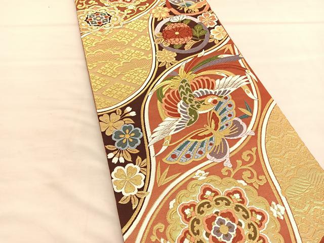 平和屋着物○六通柄袋帯 唐織 鳳凰花文 金糸 正絹 逸品 CAAT8064hy
