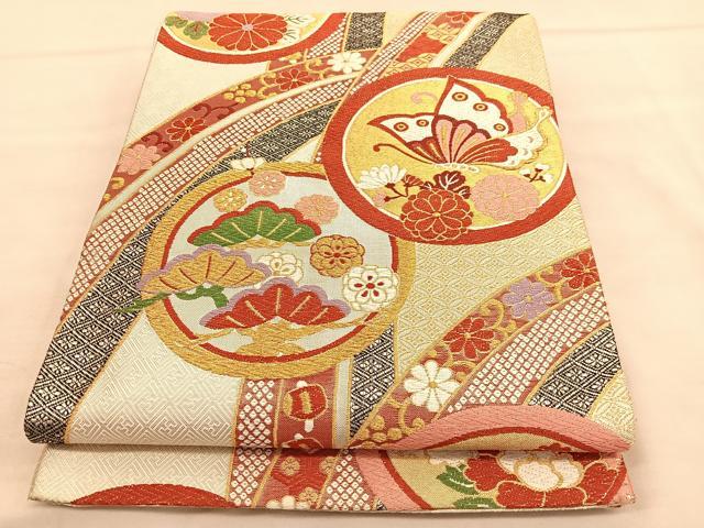 平和屋着物□佐賀錦 六通柄袋帯 唐織 花鳥丸文 金銀糸 正絹