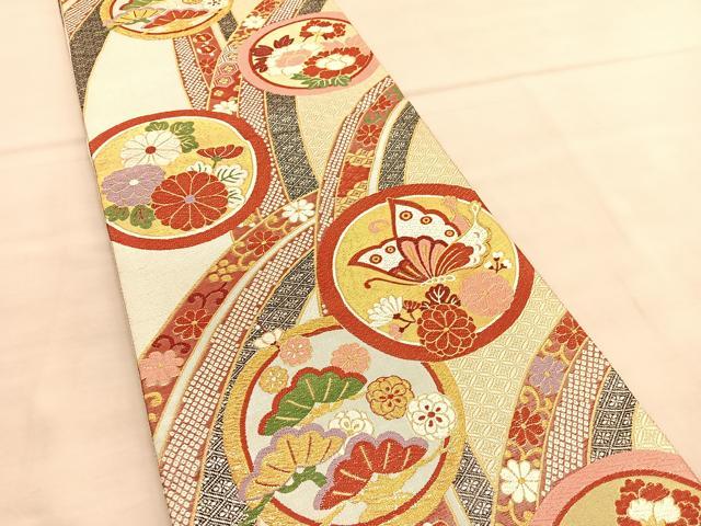 平和屋着物□佐賀錦 六通柄袋帯 唐織 花鳥丸文 金銀糸 正絹