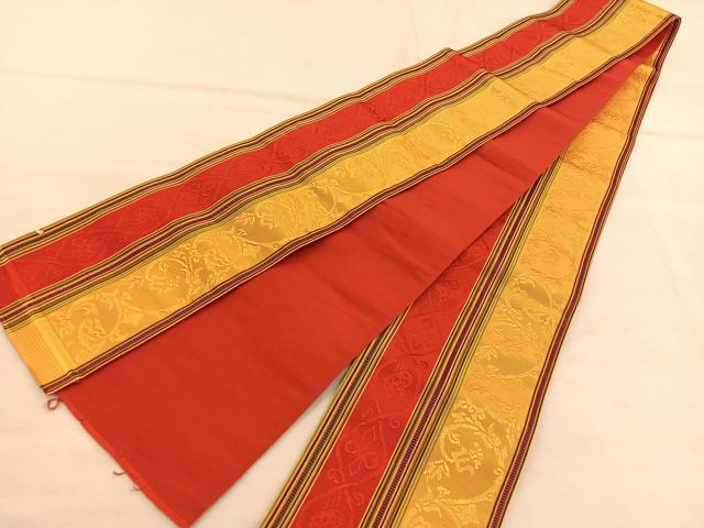 本場筑前博多織　半幅帯　花唐草模様の織り出No.77-22 本場筑前博多織 半幅帯 花唐草模様の織り出No.77-22