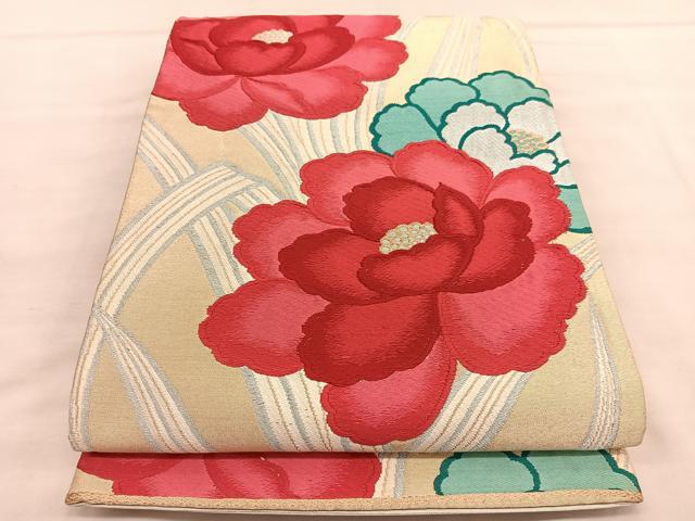 平和屋着物◎六通柄袋帯 唐織 亀甲牡丹菊 金糸 正絹 逸品 BAAT2126ph