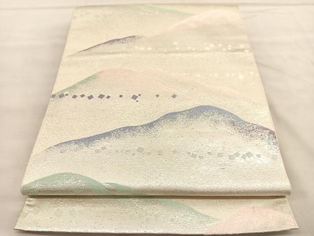 平和屋着物◎六通柄 本袋帯 唐織 重ね山箔散らし文様 銀糸 正絹 逸品 