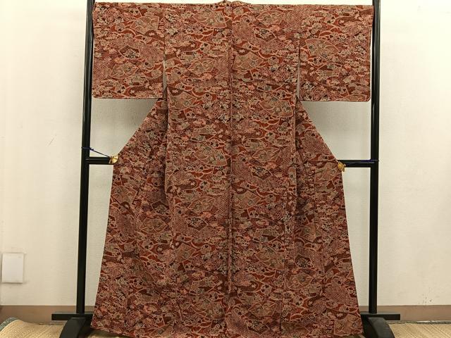 正絹　小紋　蝶　蛍暈し　飛び柄　鬼しぼ縮緬 正絹 小紋 蝶 蛍暈し 飛び柄 鬼しぼ縮緬 鬼しぼ縮緬 小紋 カーキ