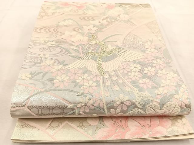 春】20366o 袋帯 六通柄 唐草花に鳳凰文様 着物 春】20366o 袋帯六