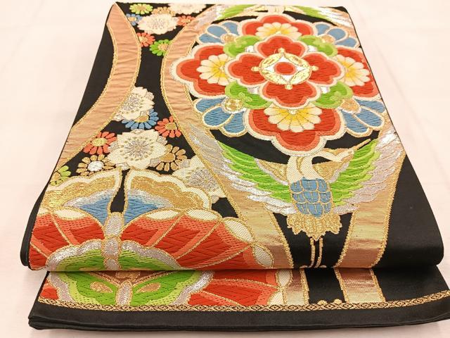 平和屋着物◎六通柄袋帯 立波舞花文 金銀糸 正絹 逸品 CAAL6733qv