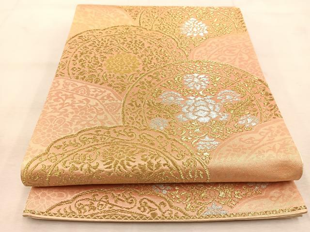 平和屋着物◎六通柄袋帯 青海波花文 金銀糸 正絹 逸品