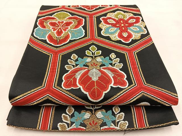 六通柄袋帯 唐織 草花文 銀糸 正絹 平和屋着物＊夏物 六通