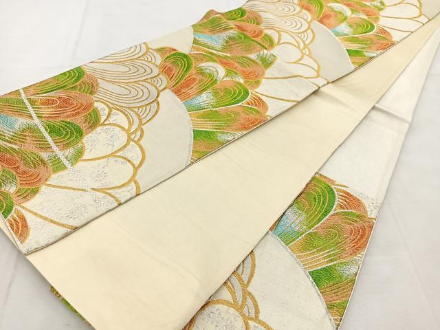 平和屋着物◎六通柄袋帯 青海波花文 金銀糸 正絹 逸品