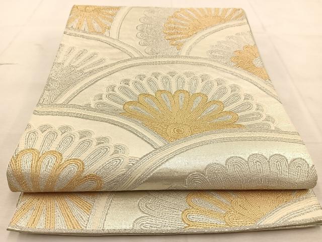 平和屋着物◎六通柄袋帯 青海波花文 金銀糸 正絹 逸品