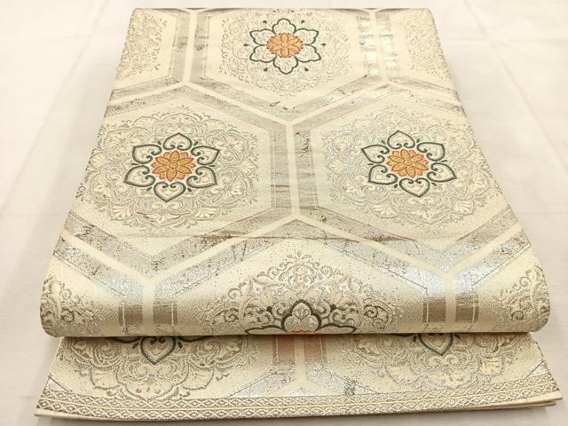 平和屋着物◎六通柄袋帯 唐織 亀甲正倉院花文 金