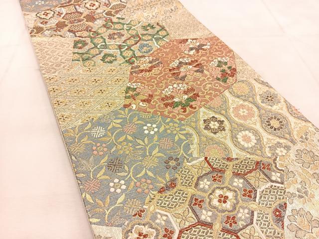 平和屋着物◎六通柄袋帯 唐織 切嵌更紗花文 金銀糸