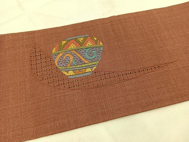 平和屋着物◎中国三大刺繍 スワトウ刺繍 九寸名古屋帯 紬地