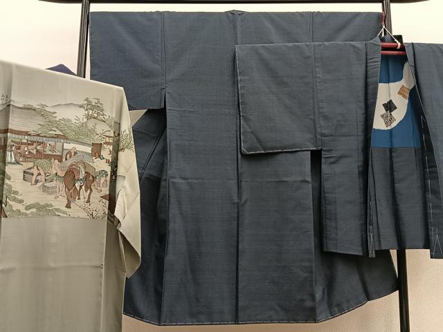 平和屋着物●男性　本場大島紬　アンサンブル・長襦袢セット（袷）　80亀甲　総詰め　正絹　逸品　未使用　BAAU7031gt