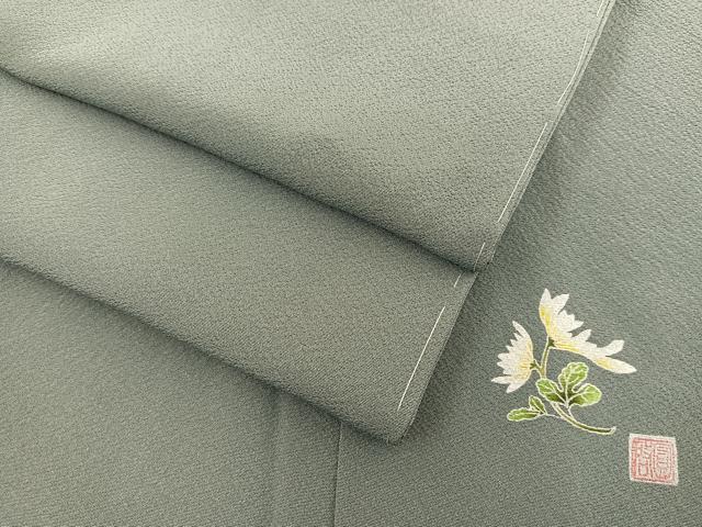 平和屋着物●本草木染作家　圓啓　色無地　千草色　正絹　逸品　未使用　BAAU7083gt