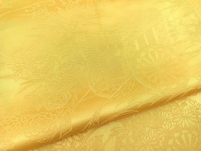 平和屋着物○上質な色無地 流水御所車花地紋 向日葵色 正絹 逸品