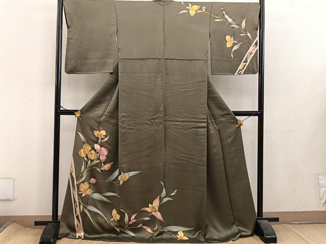 平和屋着物●訪問着　ロング丈　草花文　草花文　正絹　逸品　BAAU7232mz