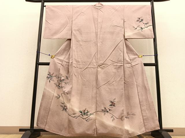 平和屋着物□訪問着 紬地 手描き 枝花文 正絹 逸品 BAAU7408gt 平和
