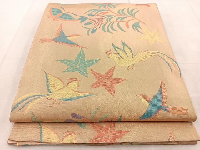 平和屋着物●織物一筋名門　織悦　全通柄　本袋帯　動物花文　金糸　正絹　逸品　BAAU9168yc
