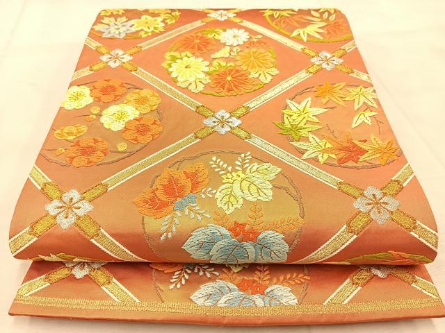 平和屋着物●西陣河村織物謹製・手織り　六通柄袋帯　唐織　京洛弐の丸殿　金銀糸　正絹　逸品　BAAU9549yc