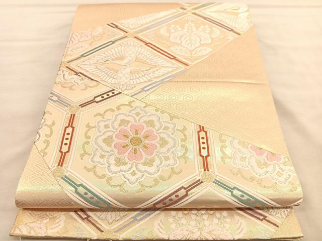 平和屋着物◎六通柄袋帯 唐織 裂取亀甲華文 珀錦 金銀糸 正絹 逸品 未