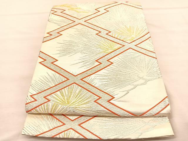 平和屋着物◎六通柄袋帯 松皮菱松文 金銀糸 正絹 逸品 BAAV1639hvの