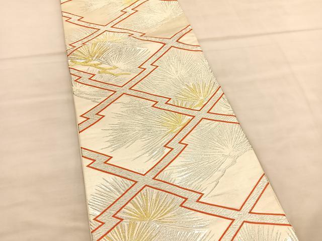 平和屋着物◎六通柄袋帯 松皮菱松文 金銀糸 正絹 逸品 BAAV1639hvの