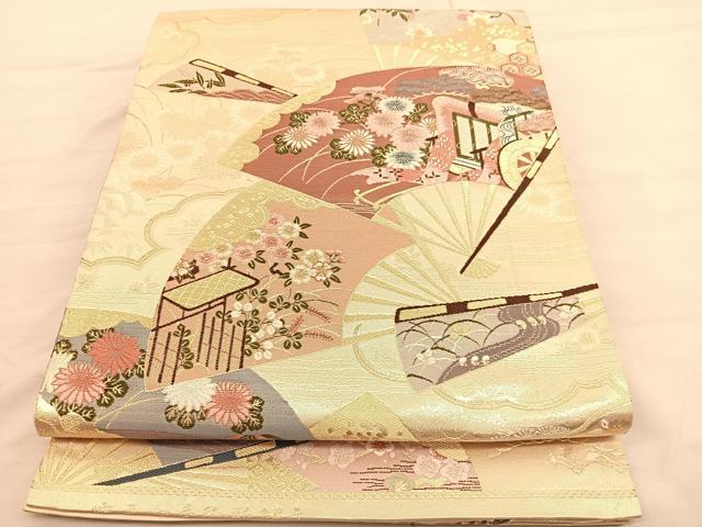 扇柄の袋帯 京都西陣「小泉政尾謹製」 豪華な扇子柄 引箔 正絹 袋帯