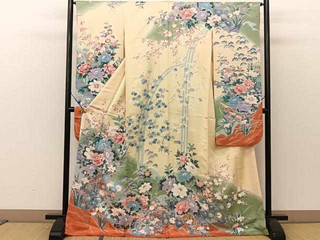 平和屋着物●豪華振袖　友禅　渡船花文　暈し染め　正絹　逸品　BAAV2544hj