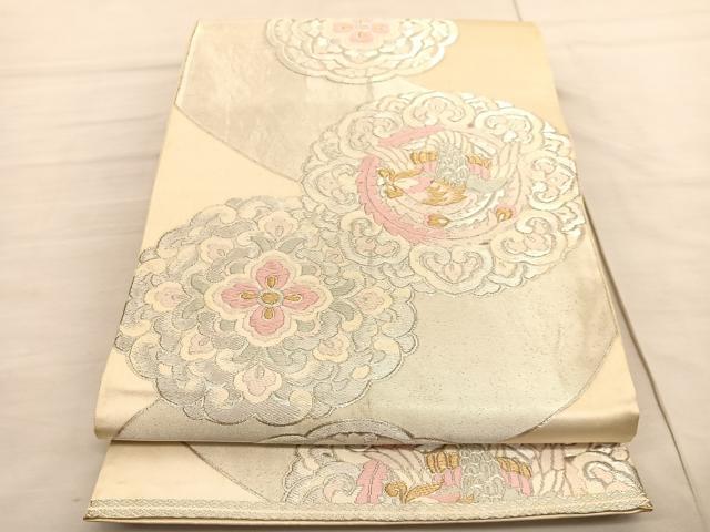 ご確認用✨服部織物✨白鳥緞子✨六通袋帯 平和屋着物◎西陣 服部織物謹製 六通柄袋帯 唐織 白鳥緞子 鳳凰花文