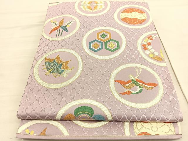 平和屋着物●西陣　白綾苑大庭　六通柄袋帯　草木染　鶴花蝶丸文　金銀糸　正絹　逸品　BAAV3894hv