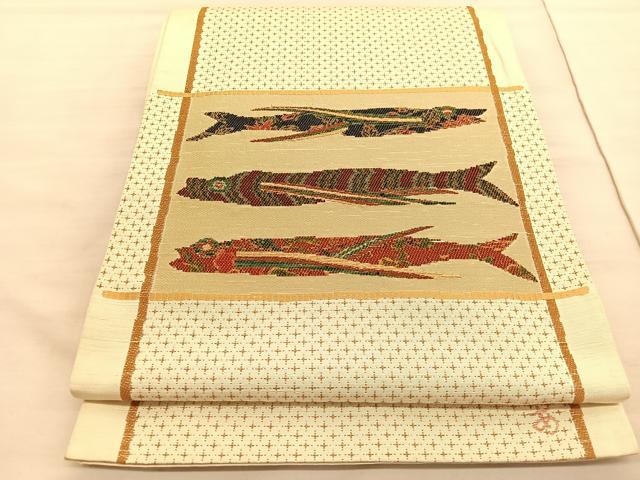 平和屋着物●西陣　宮脇綾子作　太鼓柄袋帯　魚　正絹　逸品　BAAV5351hv