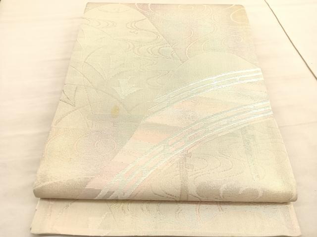 平和屋着物＊夏物　六通柄袋帯　渡橋流水文　銀糸　正絹　逸品　BAAV5382hv