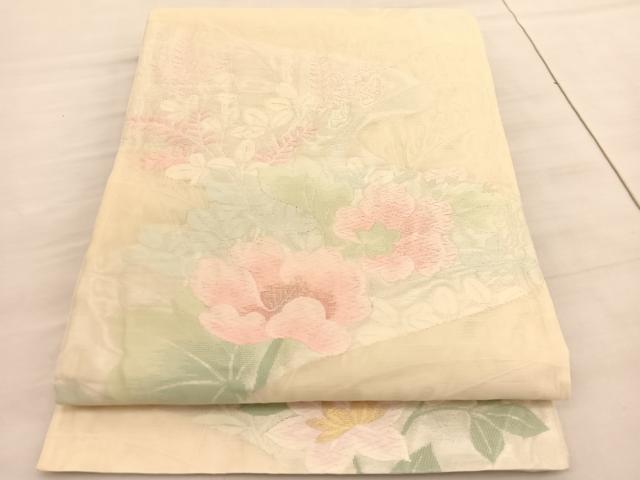 平和屋着物＊夏物　六通柄袋帯　唐織　草花文　金銀糸　正絹　逸品　BAAV5385hv