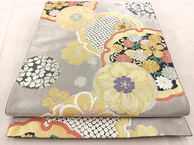 平和屋着物●全通柄袋帯　唐織　雪輪花文　金銀糸　正絹　逸品　BAAV6765yc