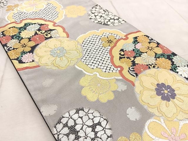 平和屋着物●全通柄袋帯　唐織　雪輪花文　金銀糸　正絹　逸品　BAAV6765yc 平和屋着物○全通柄袋帯 唐織 雪輪花文 金銀糸 正絹 逸品