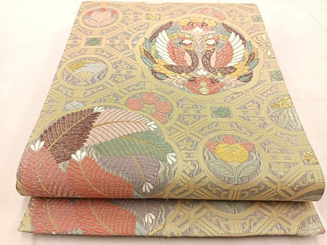 平和屋着物●西陣坐　佐織　六通柄袋帯　唐織　更紗花鳥文　金糸　正絹　逸品　BAAV7052yc