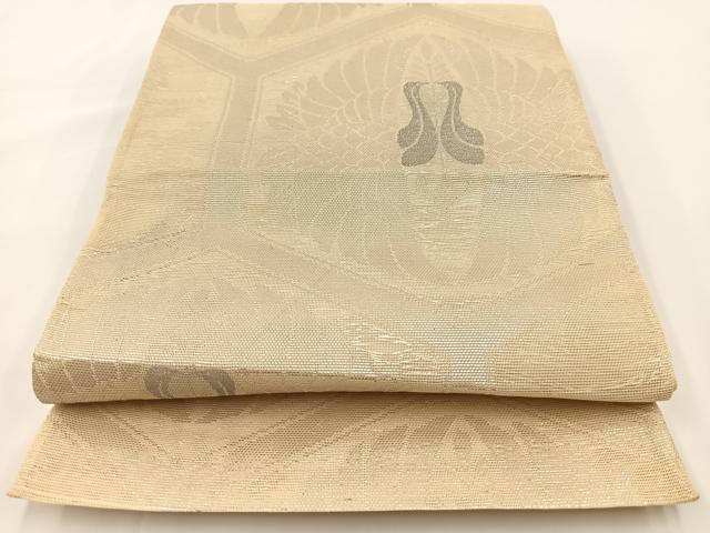 平和屋着物＊夏物　六通柄袋帯　双鶴亀甲文　銀糸　正絹　逸品　◯