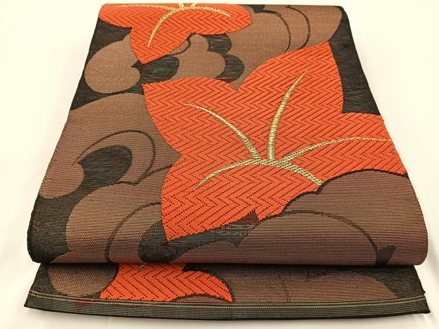 平和屋着物＊夏物　六通柄　本袋帯　唐織　桔梗　黒地　金糸　正絹　逸品　未使用　BAAV7115yc