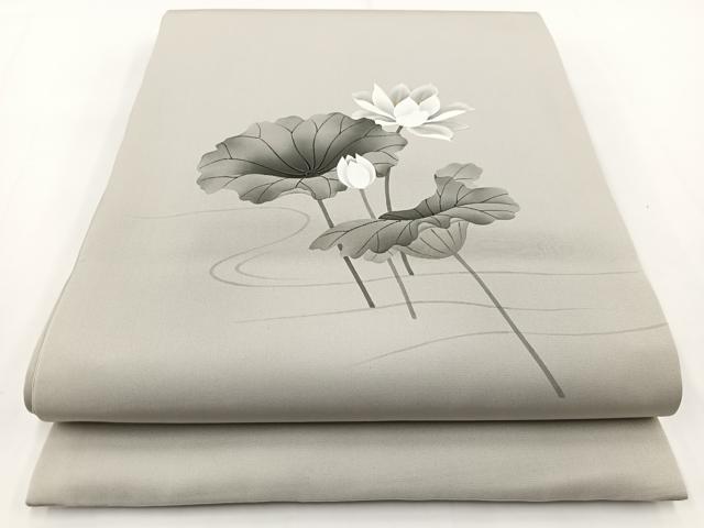 平和屋着物●塩瀬　九寸開き名古屋帯　作家物　手描き　蓮　正絹　逸品　BAAV7255yc