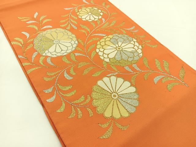 平和屋着物○爪掻き本綴れ 八寸名古屋帯 菊花文 朱色 金