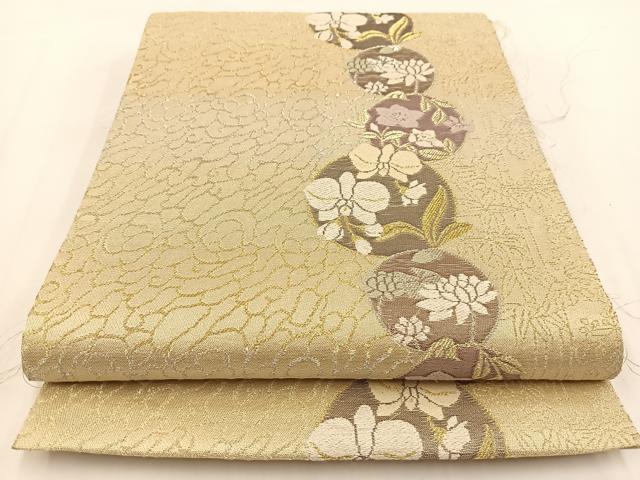 平和屋着物●六通柄袋帯　唐織　花丸文　金銀糸　三越扱い　正絹　逸品　BAAV7337yc
