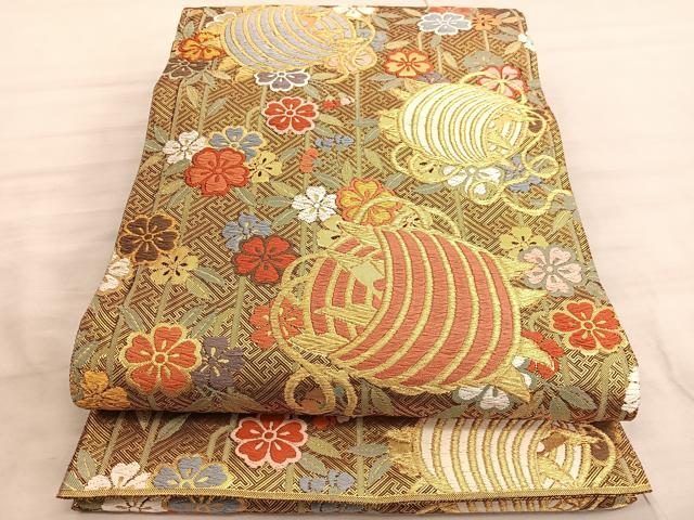 平和屋着物●佐賀錦　六通柄袋帯　唐織　枝重桜小田巻文様　金糸　正絹　逸品　BAAV8809hv