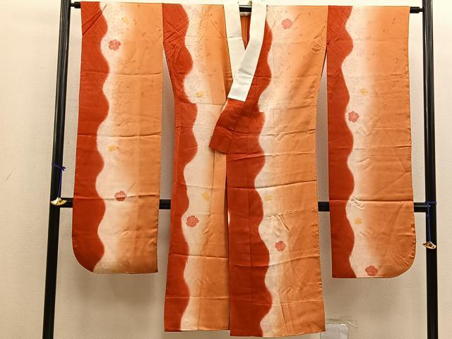 平和屋着物●振袖用長襦袢　無双仕立て　草花文　暈し染め　正絹　逸品　BAAV9068mz