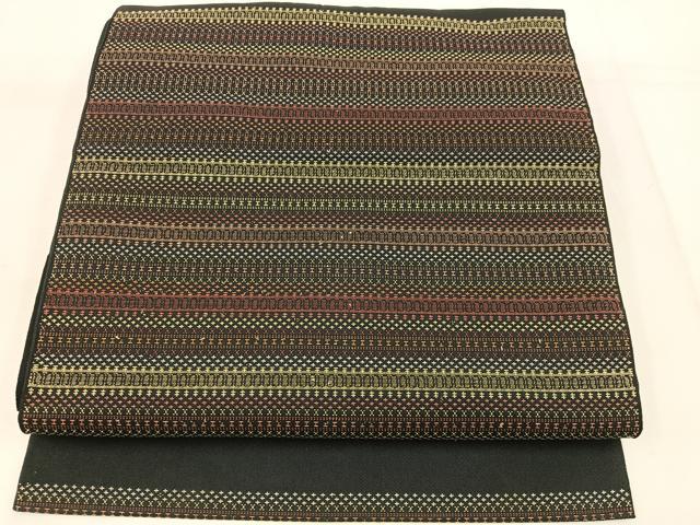 平和屋着物●八寸名古屋帯　横段文　黒地　正絹　逸品　BAAV9133mz